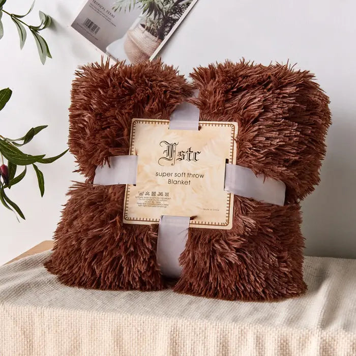 Warm Plush Coffee Flannel Blanket for Living Room & Office