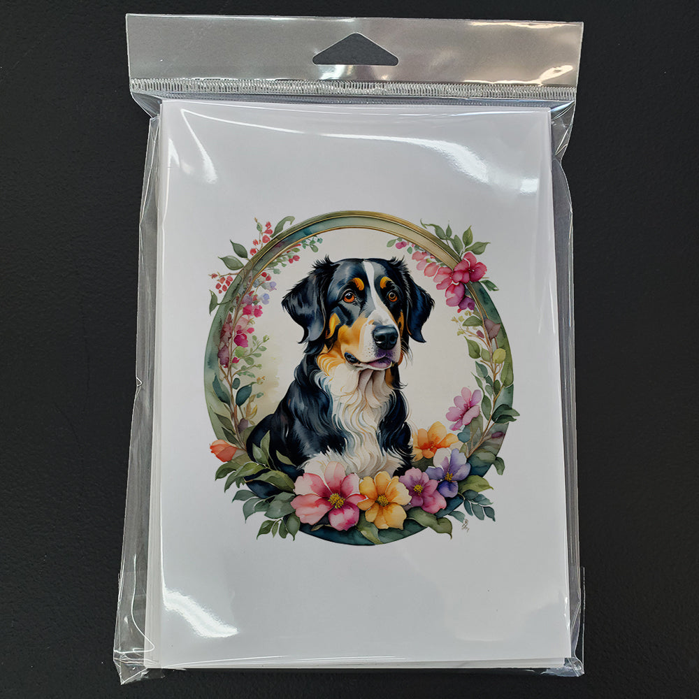 Appenzeller Sennenhund and Flowers Greeting Cards Pack of 8